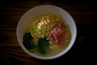 High angle view of food in bowl on table