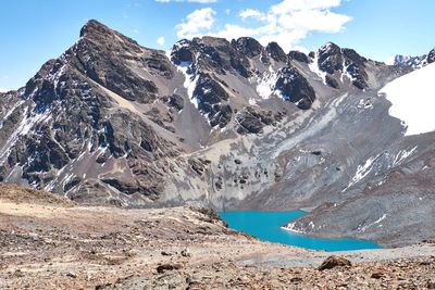 Scenic view of snowcapped mountains against sky - pico austria hiking trail, bolivia