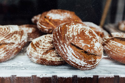 Close-up of baked food on table