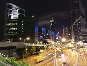 High angle view of illuminated city at night