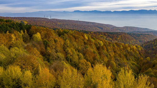 Scenic view of mountains against sky during autumn