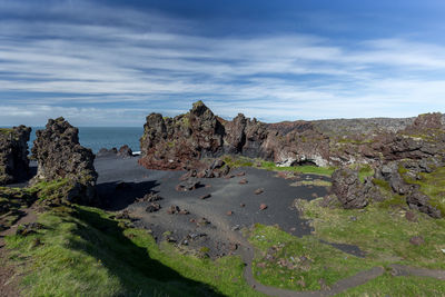 Majestic rock formations on shore