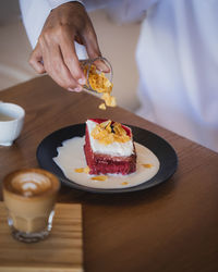 High angle view of breakfast served on table