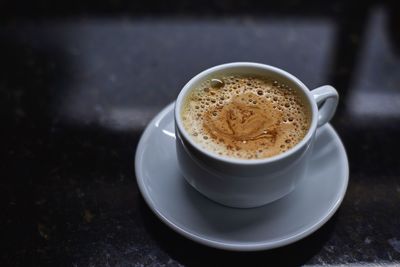 High angle view of coffee on table