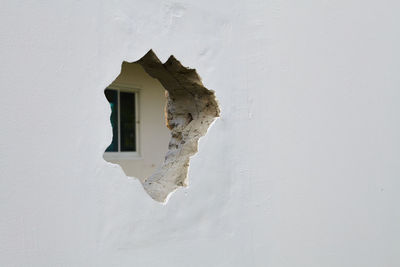 Low angle view of window on wall of building