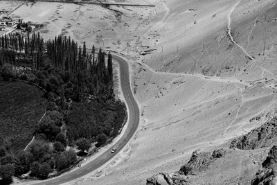 High angle view of road on land