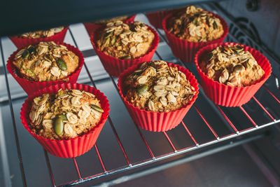 Close-up of cupcakes in oven