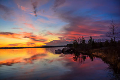 Scenic view of lake against sky during sunset