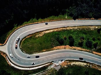 High angle view of cars on street