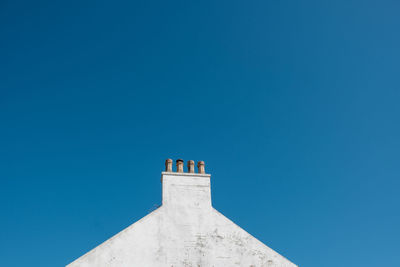 Low angle view of building against clear blue sky