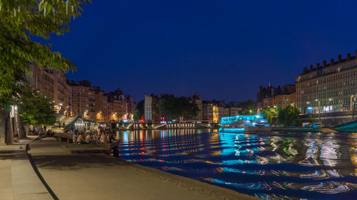 Illuminated buildings at night