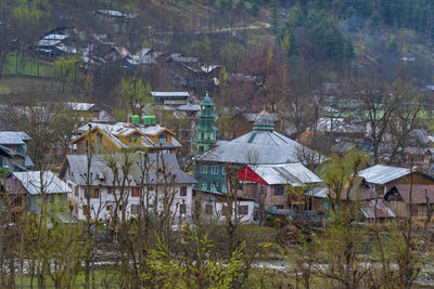 Houses and trees by buildings