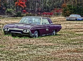 Vintage car on field