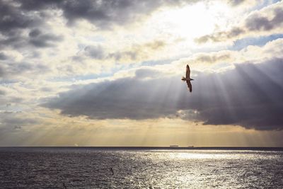 Man jumping over sea against sky