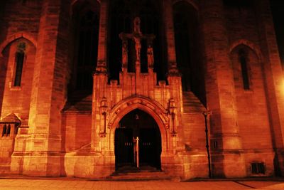 Illuminated cathedral at night