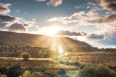 Scenic view of landscape against sky during sunset