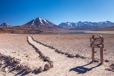 Scenic view of desert against clear blue sky