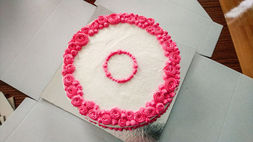 High angle view of cake on table