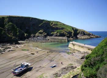 High angle view of beach against clear sky