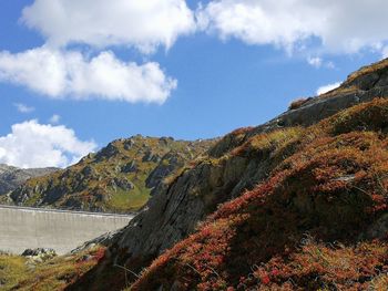 Scenic view of mountains against sky during autumn