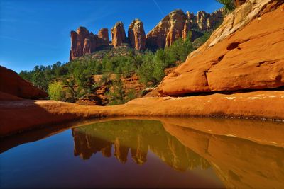 Reflection of mountain in lake against sky