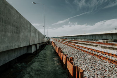 Train on railroad track against sky