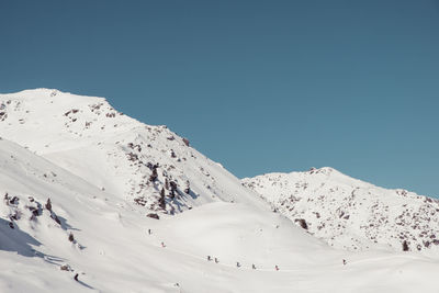 Scenic view of snowcapped mountain against clear sky