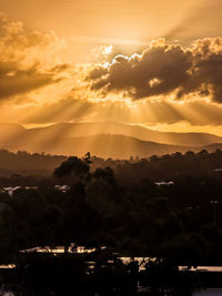 High angle view of townscape against sky during sunset