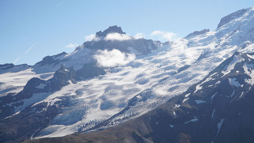 Scenic view of snow covered mountains against sky