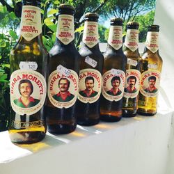 Close-up of beer bottles