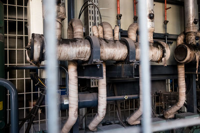 Close-up of pipes in factory