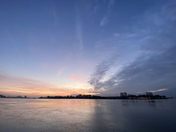 Scenic view of sea against sky at sunset