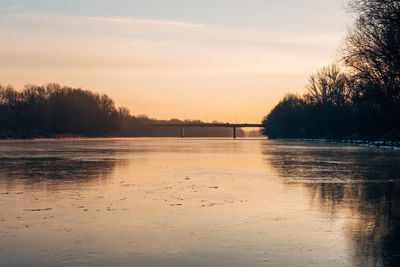 Scenic view of lake against sky during sunset
