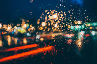 Full frame shot of wet glass window in rainy season