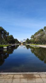 Scenic view of lake against blue sky