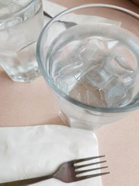 High angle view of ice cream in glass on table