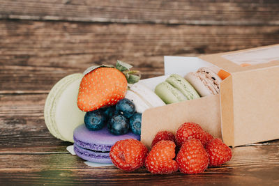 High angle view of fruits on table