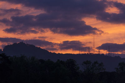 Silhouette of trees against dramatic sky