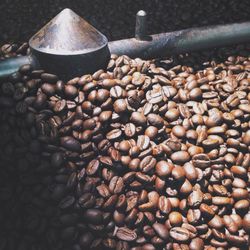 Roasted coffee beans in factory