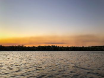 Scenic view of lake against sky during sunset