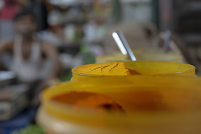 Close-up of bread in container on table
