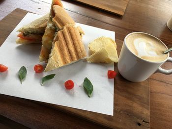 High angle view of food on table