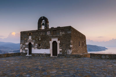 Churches of st john and st anna on a headland near psara village.