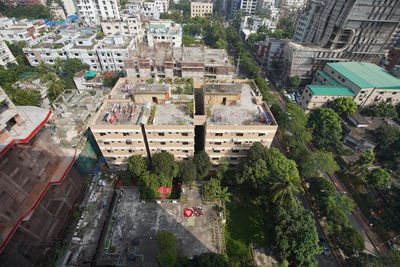 High angle view of street amidst buildings in city