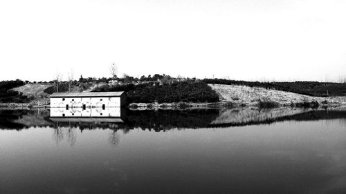 Scenic view of lake against clear sky