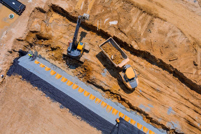 High angle view of worker working at construction site