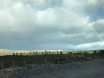 Panoramic shot of agricultural field against sky