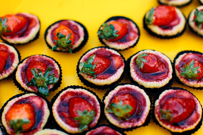 Close-up of multi colored candies on table