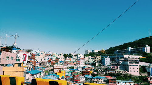 View of residential district against clear sky
