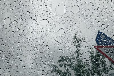 Full frame shot of wet glass window in rainy season